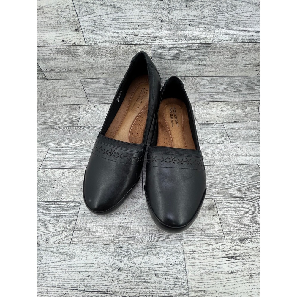 Rockport Cobb Hill Black Leather Floral Laser Cut Loafers CDK02BK Women Sz 7.5 M